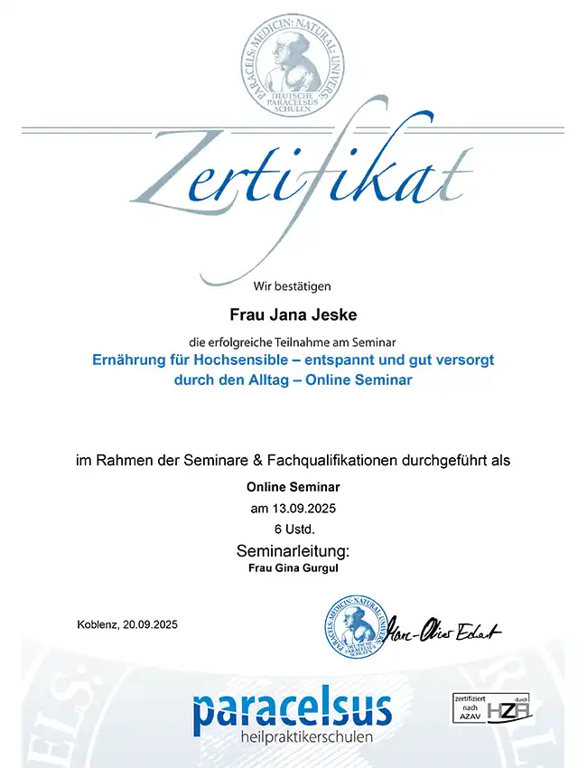 Zertifikat Ernährung für Hochsensible